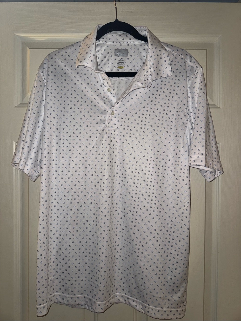 Greg Norman Collection White Polo with Navy Microprint